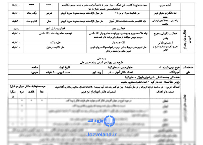 طرح درس کامل کل دروس ریاضی نهم