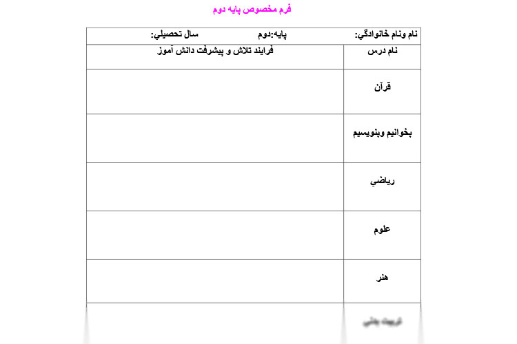 پوشه کار پایه اول تا ششم ابتدایی