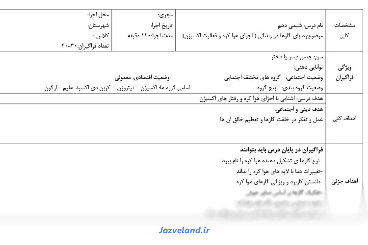 طرح درس ردپای گازها در زندگی شیمی دهم
