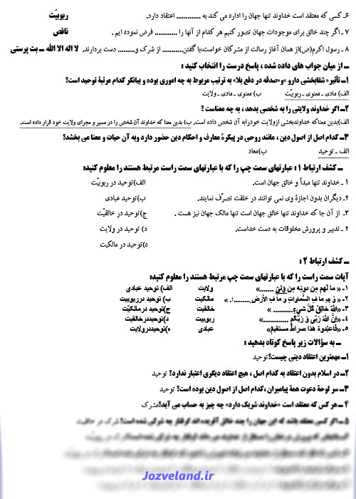 سوالات مهم دین و زندگی دوازدهم تستی تشریحی با جواب PDF