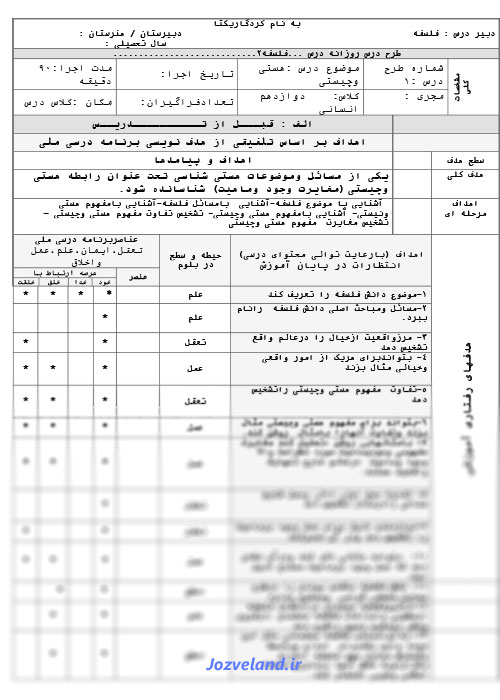 طرح درس فلسفه دوازدهم درس هستی و چیستی