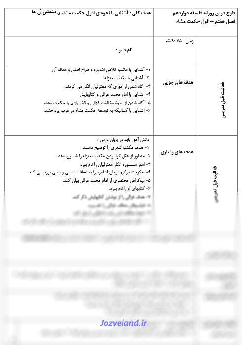 طرح درس فلسفه دوازدهم افول حکمت مشاء