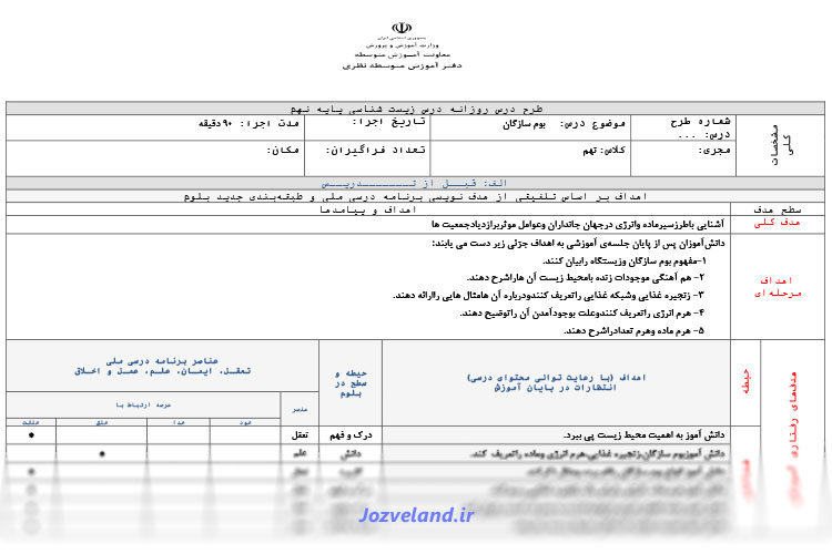 طرح درس روزانه علوم پایه نهم درس بوم سازگان
