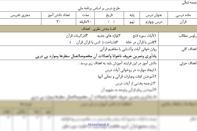 طرح درس قرآن نهم سوره فتح